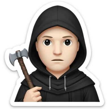 an executioner with a black hood and an axe in his hand sticker