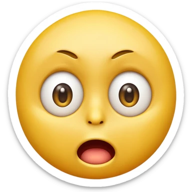 A 3D glossy yellow emoji face with a horrified expression, only large wide-open eyes, wide-open mouth, raised eyebrows, no nose, vector style, black background, high quality, soft studio lighting sticker