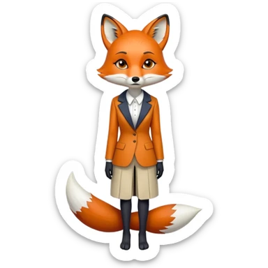sad anthropomorphised female fox in stylish outfit, no sunglasses, very sad and crying, looking to the left, full-body view sticker