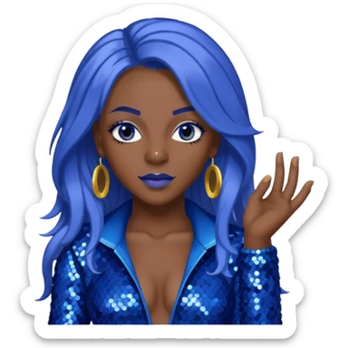 Spice, Dancehall Singer with dark skin, long periwinkle hair, blue sequin outfit sticker