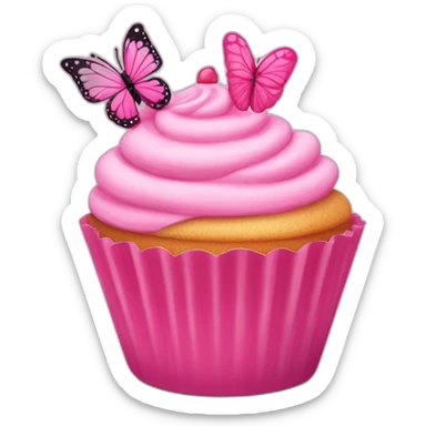 Happy pink cupcake with a pink butterfly  sticker