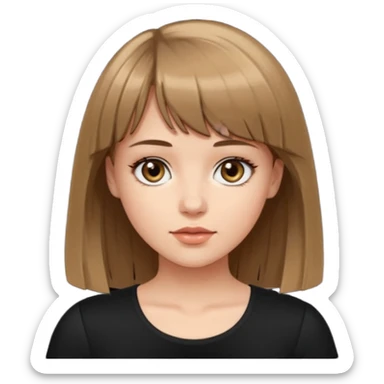 White girl in black top hair length to the tits color very dark blonde/light brown bangs sticker