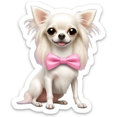 Long haired white chihuahua with a pink bow in her hair sticker