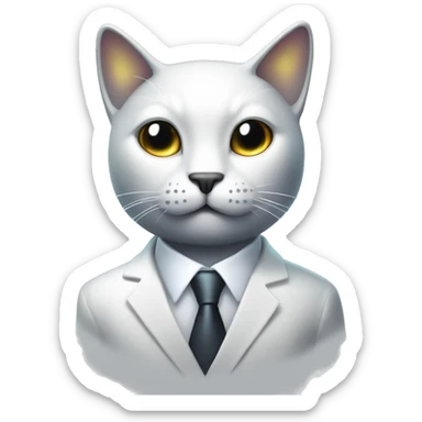 Dark iridescent cat wearing white business suit glowing sticker