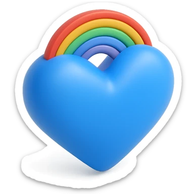 shiny blue heart with rainbow pride accents, 3D look sticker