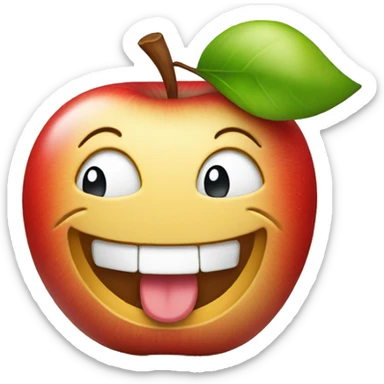 smiling emoji with apple in mouse sticker