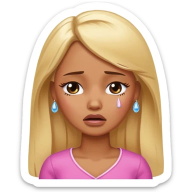 Sad brown skin blonde barbie crying with tears  sticker