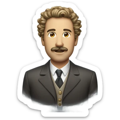 make a rich guy who has curly ish wavy hair and make him with a moustache and goatee sticker