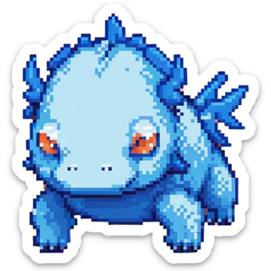 blue Minecraft axolotl, authentic blocky style and proportions, pixel art sticker