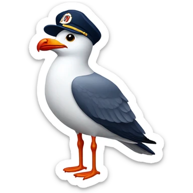 Seagull with wearing navy ballcap emblazoned with a red G initial sticker