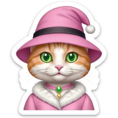 Cat in a hat wearing a pink gown sticker