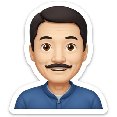 Older Chinese man with dark hair and full turn down mustache sticker