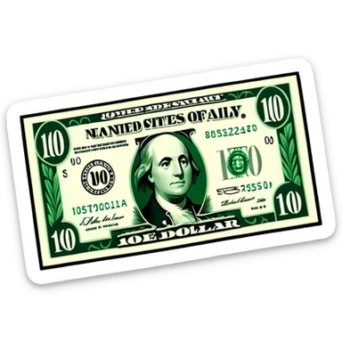 3D realistic US 100 dollar bill sticker, slight perspective, centered, clean cutout, transparent background, no text, no watermark sticker