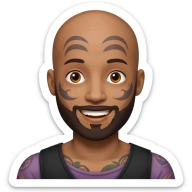 bald bearded man with face tattoo sticker