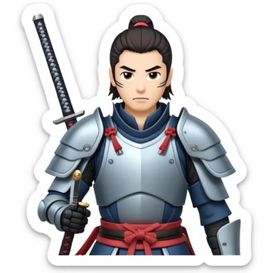 male tech nomad samurai with cybernetic armor and katana sticker