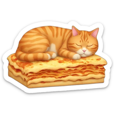 fat all orange tabby cat sleeping next to lasagna sticker
