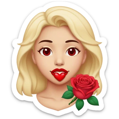 A emoji of someone with love heart eyes and a rose in their mouth  sticker