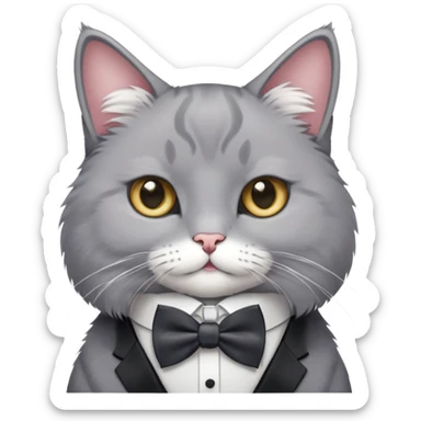 Grey cat wearing bow tie sticker