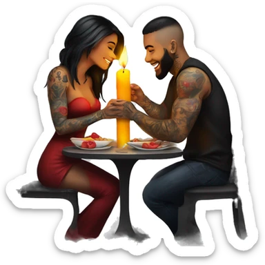 romantic candle light dinner for beautiful tattooed couple sticker