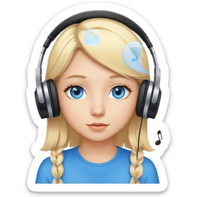 Blonde hair girl with blue eyes listening to music sticker
