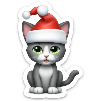 Eine Graue kleine Katze mit einer Weihnachtsmütze sticker