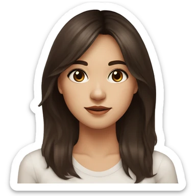 a 26 years old girl with long dark brown hair with res ombre long bangs, dark brown eyes sticker