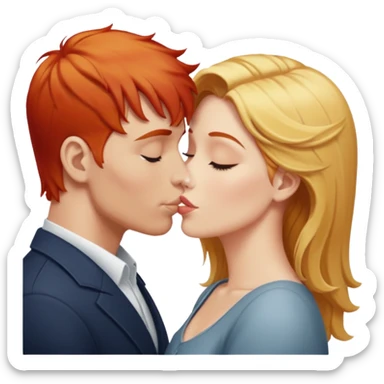 Red woman and blonde man kissing sticker