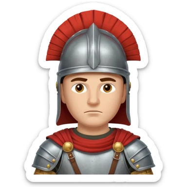 Emoji portrait of a Roman legionary. Helmet, armor, stern expression. sticker