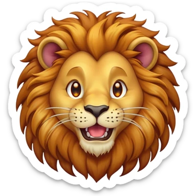 Cinematic Comical Lion Portrait Emoji, Head tilted dramatically with an exaggeratedly amused expression, featuring a striking tawny Fur with a flamboyant mane and wide, expressive amber eyes filled with playful disbelief, Simplified yet hilariously expressive features, highly detailed, glowing with a slightly sassy glow, high shine, dramatic yet playful, stylized with an air of cheeky jungle mischief, bright and endearing, soft glowing outline, capturing the essence of a spirited and over-the-top lion, so meme-worthy it feels like it could roar its way into internet fame instantly! sticker