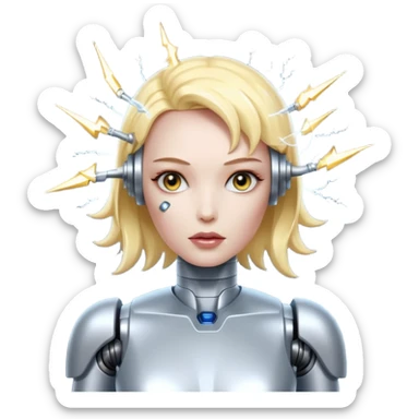 A female robot with a sexy body and lightning shooting from her brain sticker