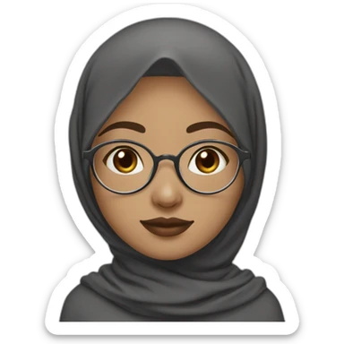 Hijab black color white fair skin girl brown eyes wearing round circular metal glasses, no make up, small lips,big cheeks, almond eyes, triangle nose sticker
