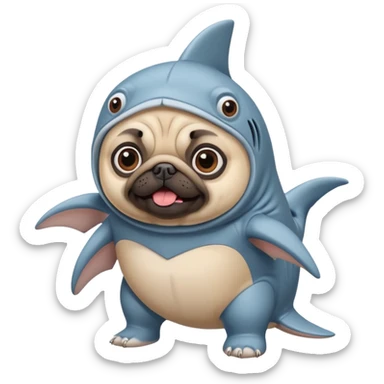Pug wearing a shark costume  sticker