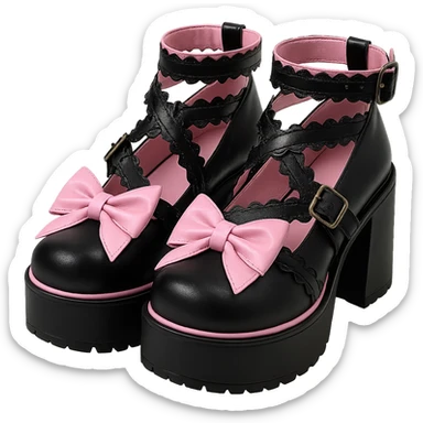BLACKPINK-inspired gothic shoes, no hearts, black and pink, cute, remove background sticker