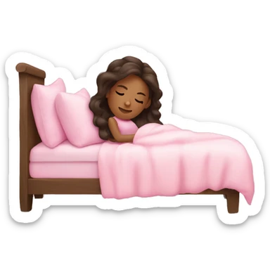A brunette girl slepping cozy with a vibe pink sticker