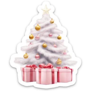 Light pink Christmas gifts under a white Christmas tree  sticker