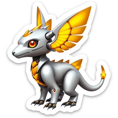  exotic futuristic warm-colored modern cyber-Fakémon-Digimon-Trico-creature sticker