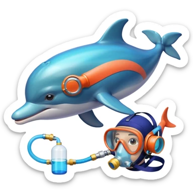A brave dolphin in diver mask and oxygen tank, exploring coral

 sticker