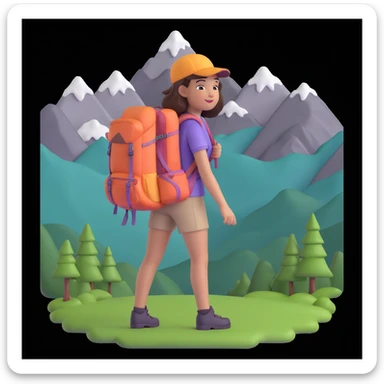 portrait of girl back packing mountains in background, close up pose sticker
