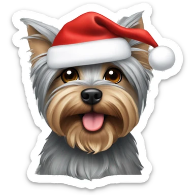 Grey yorkshire terrier with santa hat sticker