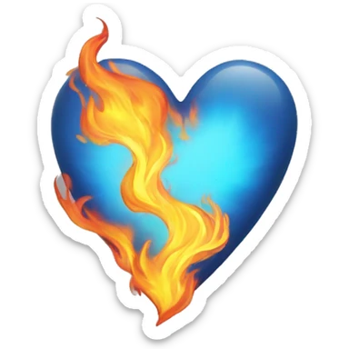 sky blue heart and fire  sticker