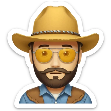 A bearded yellow face with sunglasses and a cowboy hat sticker