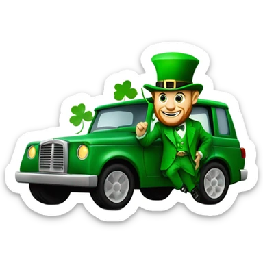 Leprechaun driving A suv Limo add a shamrock sticker