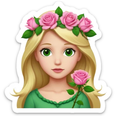 Girl profile picture with long blonde hair and green eyes and a flower in her hair sticker