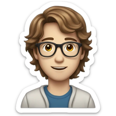 a white skinned teen boy with glasses and brown hair sticker