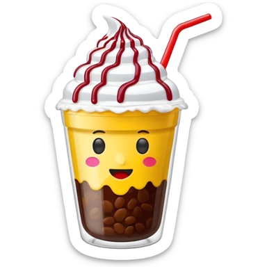 minimal LINE emoji shaved ice in a clear MEGA COFFEE cup, red beans and milk drizzle on top, ‘MEGA’ in bold yellow on the cup, no face, clean look sticker