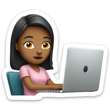 a girl in front of laptop, focused sticker