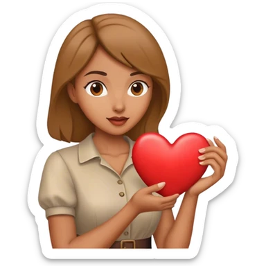Woman holding a heart-shaped object, looking passionate sticker