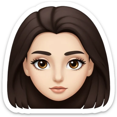 Eye black and big, eyelashes long, eyebrows black, skin white, and so beautiful hair long and brown skin tone white, sticker