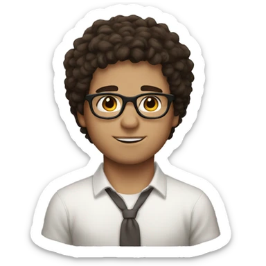 White boy with fluffy dark brown hair, brown eyes and glasses  sticker