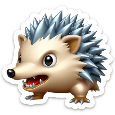 a fantastical dangerous and spooky electric hedgehog with sharp teeth, metal electric spikes, and strong fangs, electricity and lightning coming, menacing look sticker